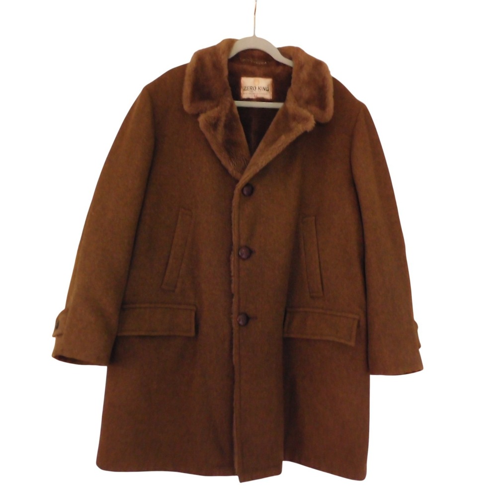 Vintage Zero King Coat Wool Faux Fur Lined Wind and Water Repellent Sz 44 Large‎